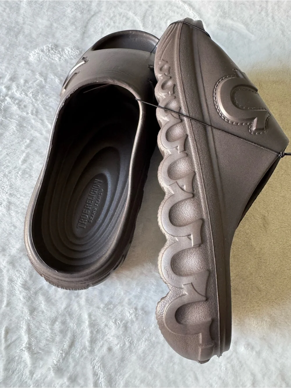 True Religion Men's Dark Brown Slip-On Slide Sandals